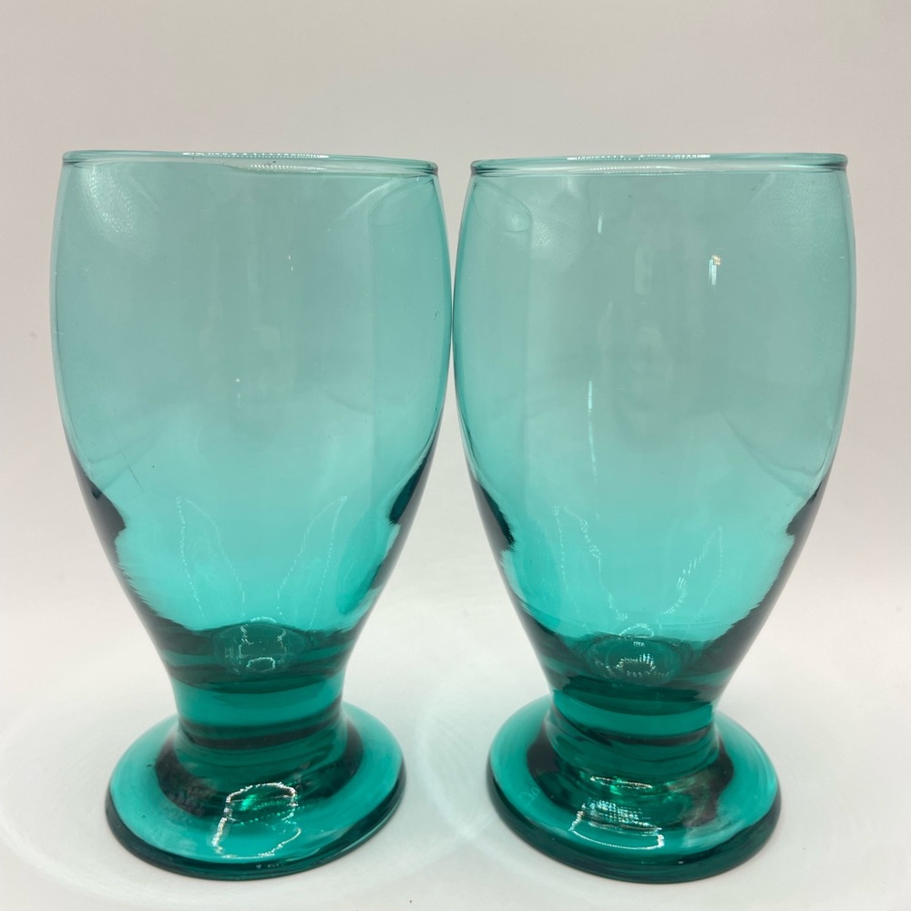 Pair of Cristar Lexington Teal Footed Water Goblets